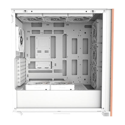 Das S370 WS E-ATX Midi PC-Gehäuse in der Farbe Weiß überzeugt durch seine Kühlleistung (vorinstallierten CT120-PWM-Lüfter) und edeles Design mit Holzakzenten. 