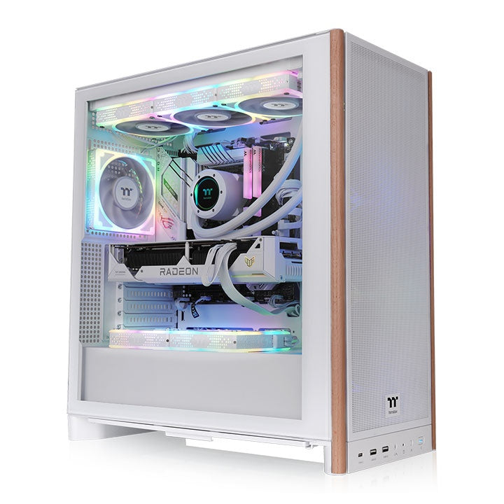 Das S370 WS E-ATX Midi PC-Gehäuse in der Farbe Weiß überzeugt durch seine Kühlleistung (vorinstallierten CT120-PWM-Lüfter) und edeles Design mit Holzakzenten. 