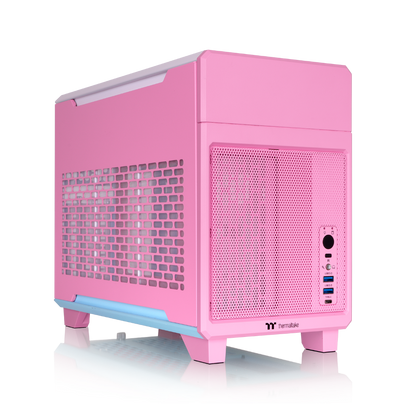 Der tr100 Mini Tower in der Farbe Bubble Pink ist ein ITX Gehäuse zum mitnehmen.