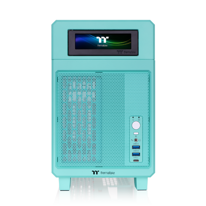 Der tr100 Mini Tower in der Farbe Mint Strawberry (Türkis) ist ein ITX PC Gehäuse zum mitnehmen